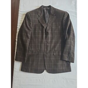 Bachrach Sport Coat Blazer Men 38S Brown Plaid Windowpane Houndstooth Silk Wool